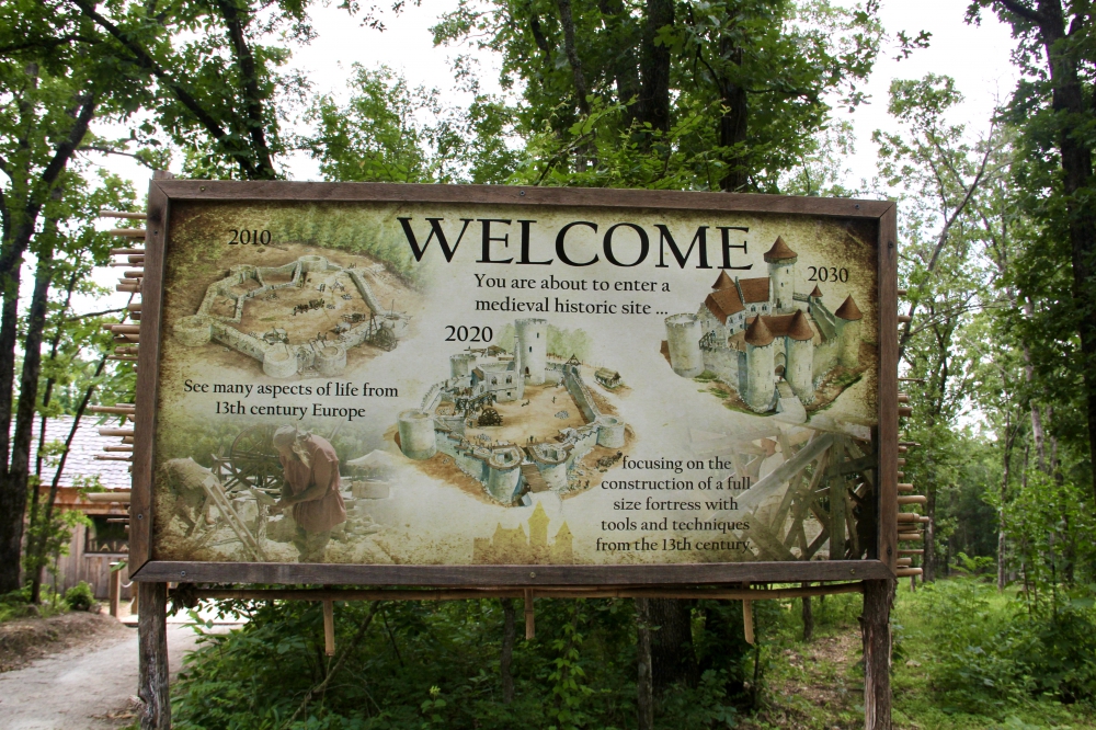 Sign showing what the fortress should look like at different times of construction.