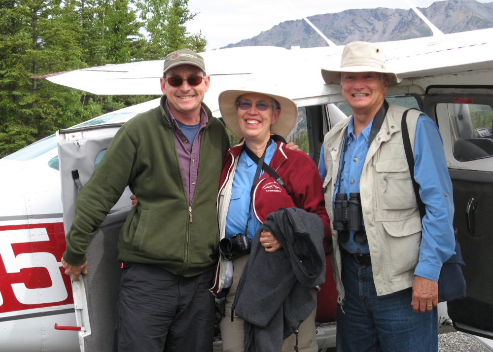 Pilot with Phyllis and Monty beside his small plane.